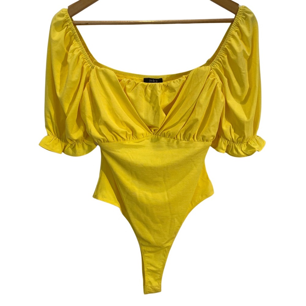 Dolls Kill Bright Yellow Puff Sleeve Bodysuit Size M NWT - Picture 1 of 8